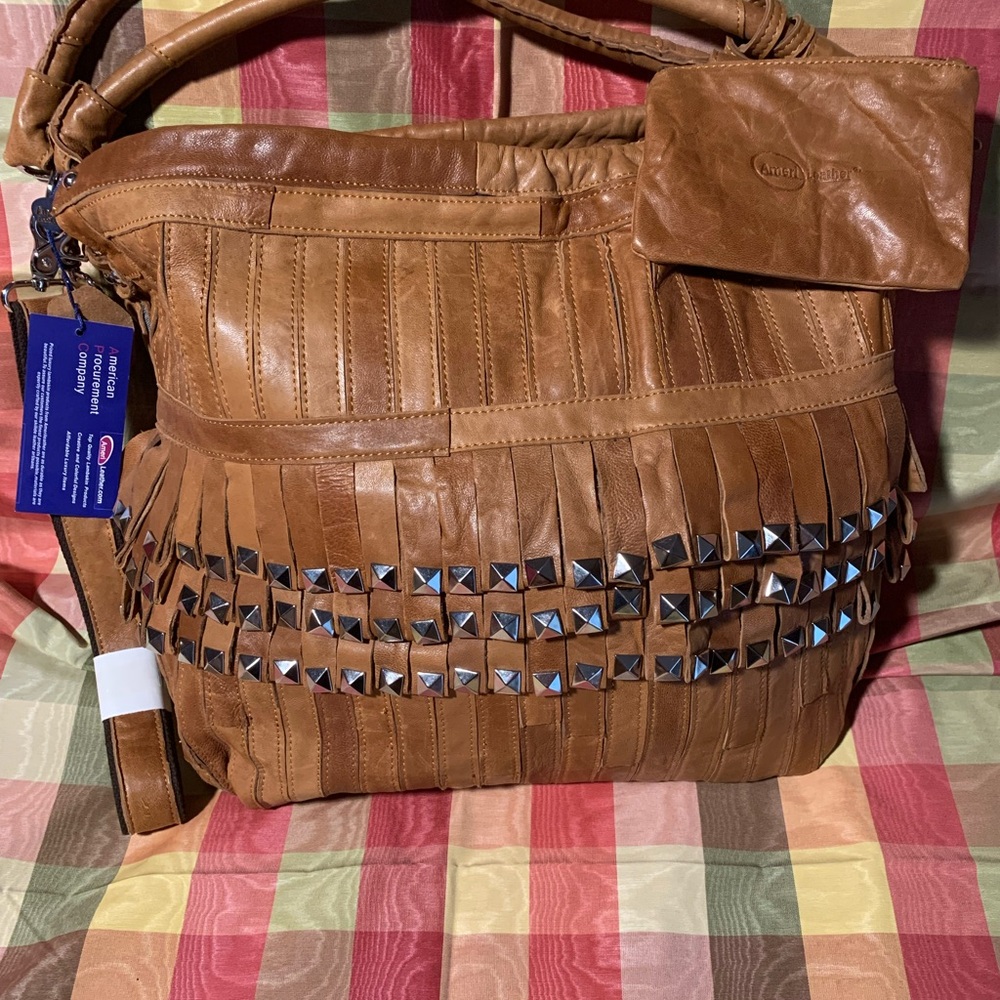 Amerileather Fringe Hobo Bag With Wristlet